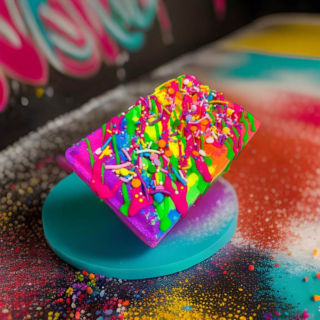 Rainbow Sherbet Waffle Bath Bomb with Cocoa Butter Drizzle